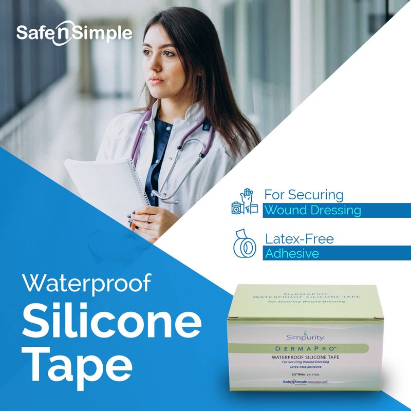 Safe n Simple Simpurity DermaPro Silicone Tape Waterproof -2"x15' Individual Pack of 6- Latex Free Tape Medical for Securing Wound Dressing - Silicone Wound Healing Tape for Sensitive Skin Waterproof - Image 2